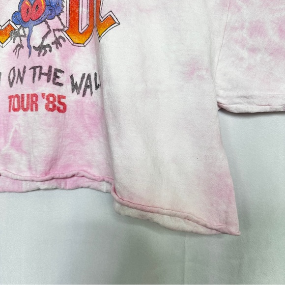 AC/DC Tie Dye Cropped Fly On The Wall Shirt Tour Band Boyfriend Raw Hem Pink - Picture 5 of 10